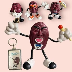 Vtg CALIFORNIA RAISIN Lot 5 Figures Keychain Bendable Mini 1987 Calrab PVC Toy